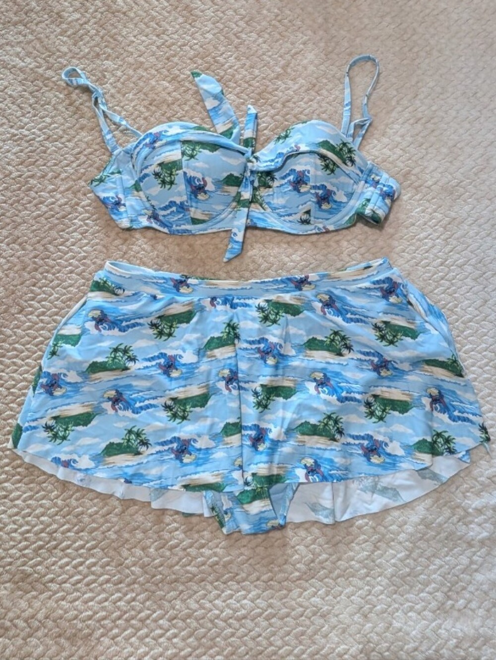 Disney Light Blue Tropical Print Bikini Top and Skirted Bottoms